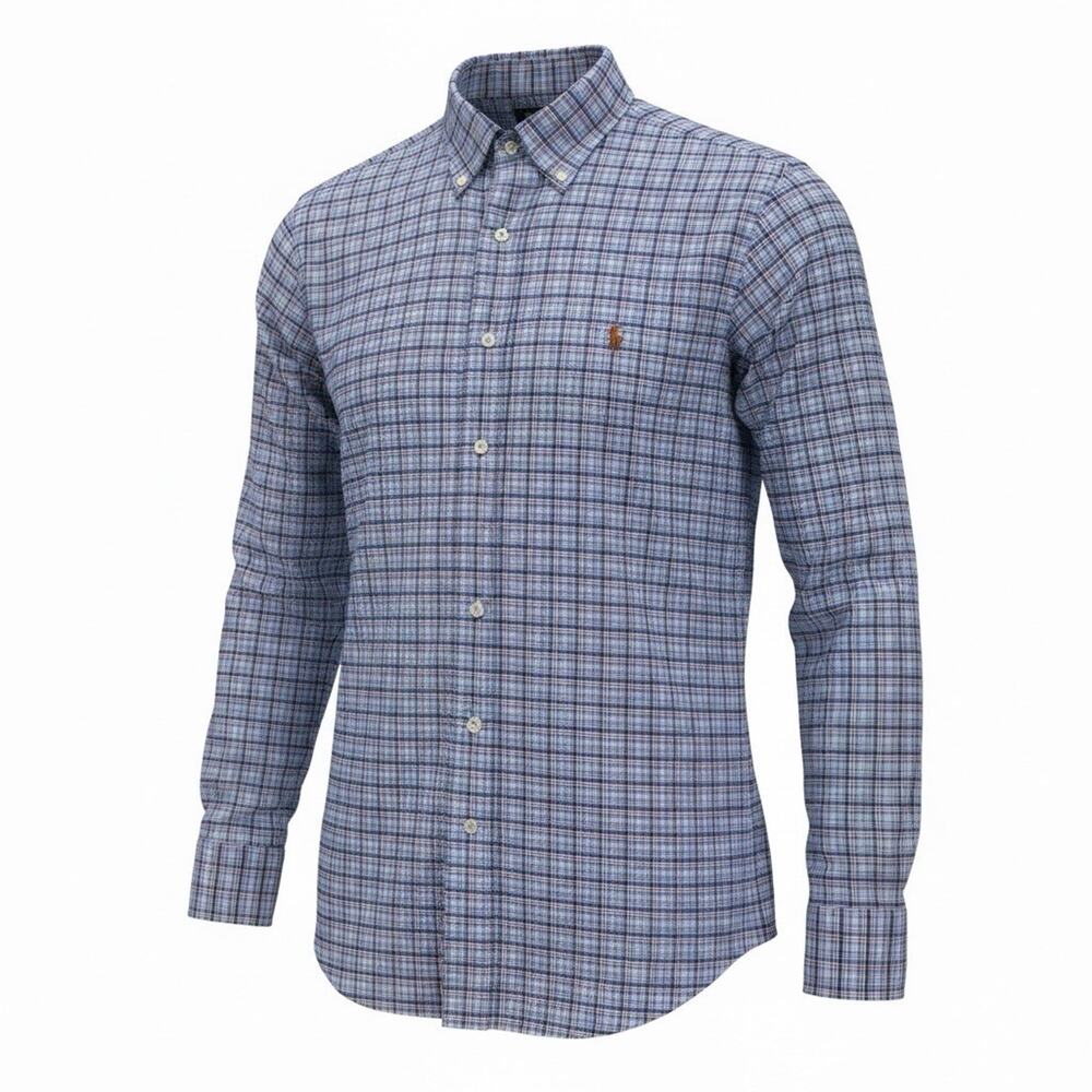 Ralph Lauren Classic Fit XXL Plaid 100% Cotton Button Down Long Sleeve Blue Red